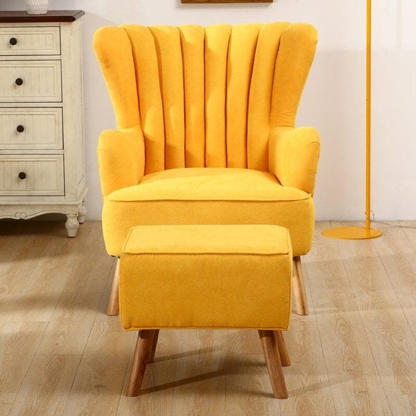 Occasion Faux Wool Wingback Chair Padded Armchair and Footstool Wingback Chairs Living and Home