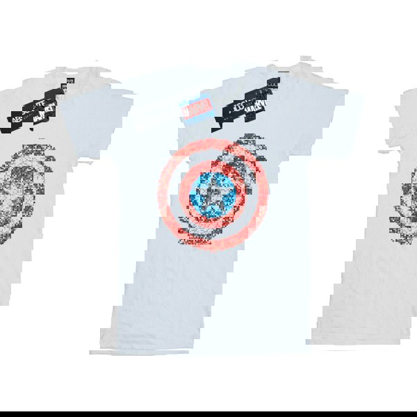Marvel Womens/Ladies Captain America Pixelated Shield Cotton Boyfriend T-Shirt - White