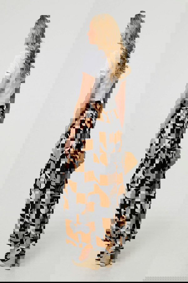 Beige | Abstract High Waist Wide Leg Trousers
