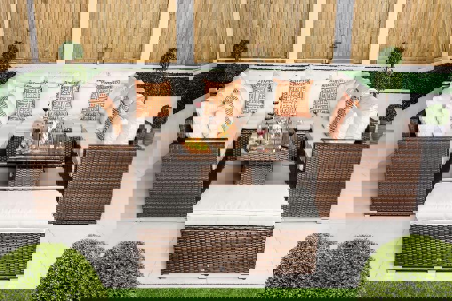 Giardino Havana 8 Seat Modular Sofa Rattan Garden Furniture Set Outdoor Fire Pit Coffee Table & Bench