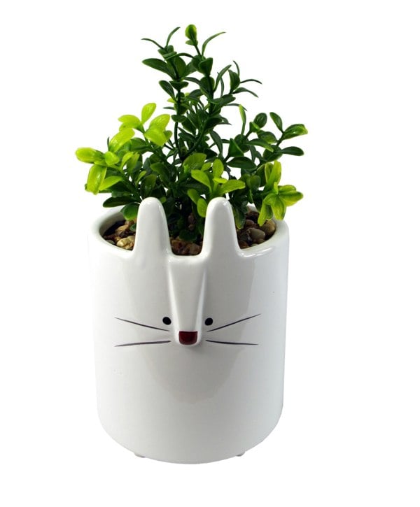 Leaf 15cm Ceramic White Rabbit Planter