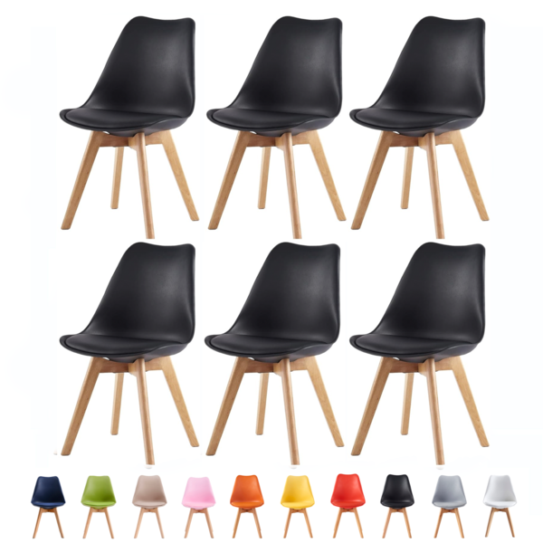 Set of 6 Dining Chairs with Solid Wooden Legs and Seat Cushion Pads Eva