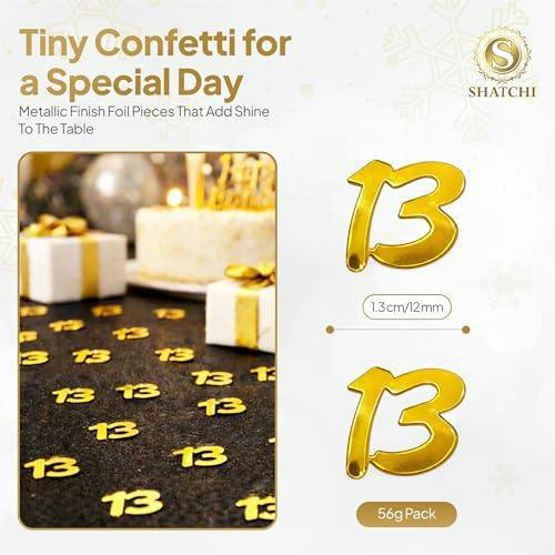 13th Birthday Gold Metallic Confetti Decoration Pack for Party Tables and Celebrations image 1