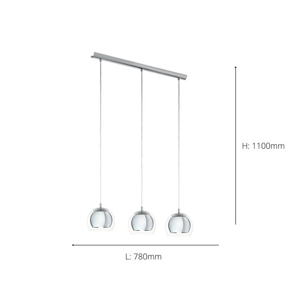 EGLO Rocamar 3-Light Chrome Pendant With Outer Glass Shades