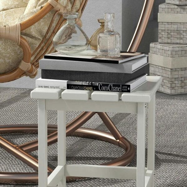 Bobobiy Square Coffee Table, HDPE Tabletop and Frame for Porch, Garden, Side Table, 38 x 38 x 46 cm, White