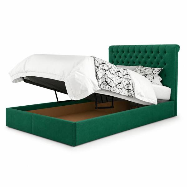 Great British Beds Sleigh Divan Ottoman Bed - Green Plush