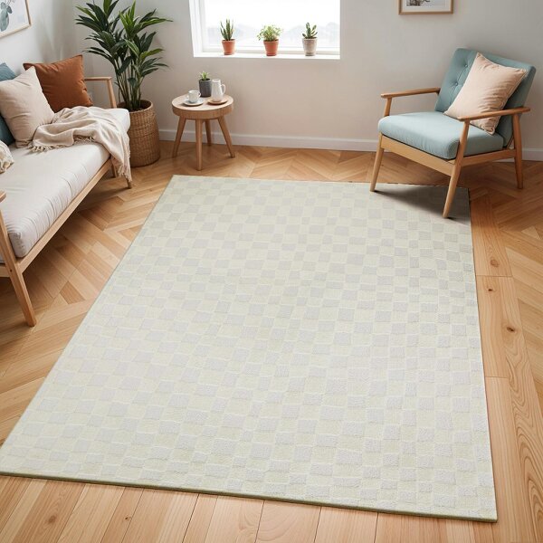 Livabliss Freud FEU2306 Modern Off-White Ivory High Pile Checkered Rug
