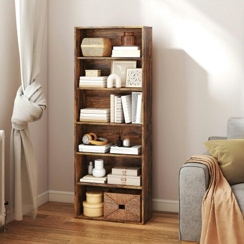Wyld Haus Loama Wooden Rustic Brown 6 Tier Storage Bookcase