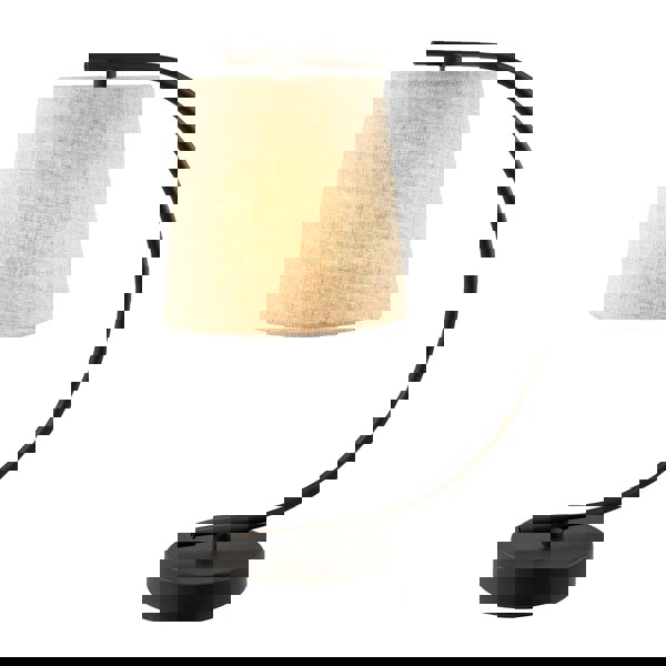 Chic Black Table Lamp with Oatmeal Natural Textured Linen Fabric Shade Image 1