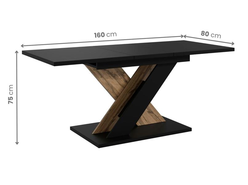 PHD Furniture TOXX Extendable Dining Table 120–160cm – Black & Wotan Oak Effect