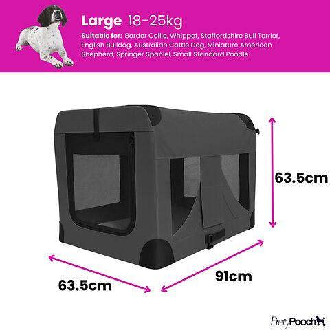 Pretty Pooch Foldable Soft Dog Crate Pet Travel Kennel Large with Steel Frame & 600D Oxford Fabric Washable Bed & Pop Up Bowl