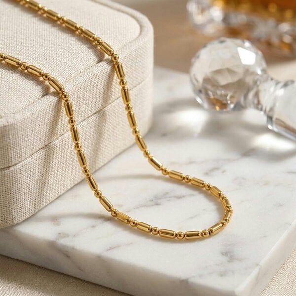 The Colourful Aura Gold Satellite Bead Chain Necklace 16 Inch