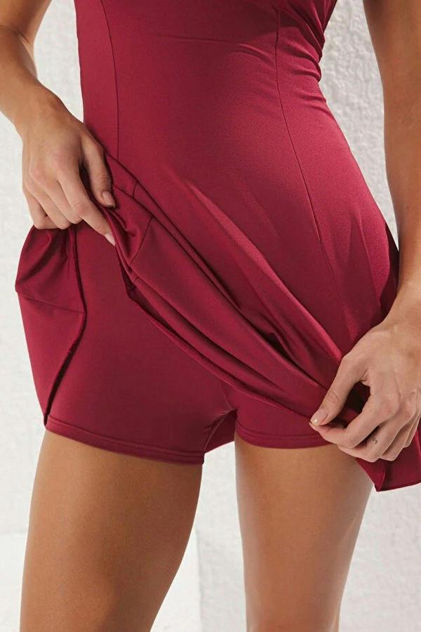 WOVCOR Plain Square Neck Covered Basic Skirt Swimsuit