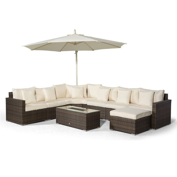 Giardino Santorini L Shape Modular 6 Seat Rattan Corner Sofa Set With Large Drinks Cooler Coffee Table & Ottoman