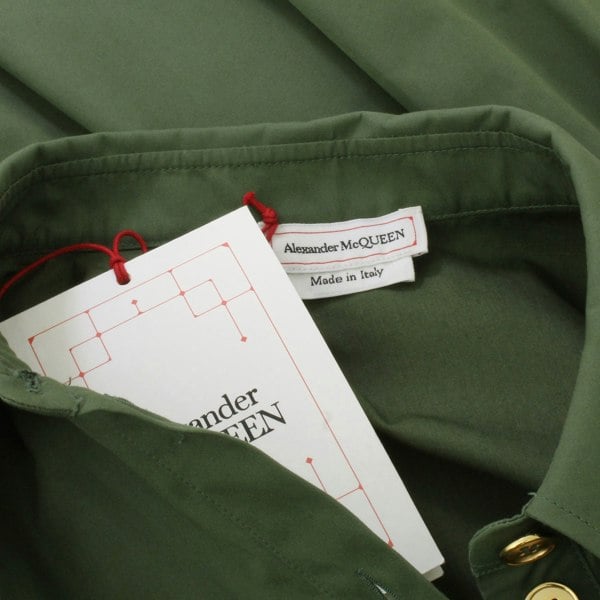 Alexander McQueen military inspired khaki green shirt dress with gold tone button fastening
