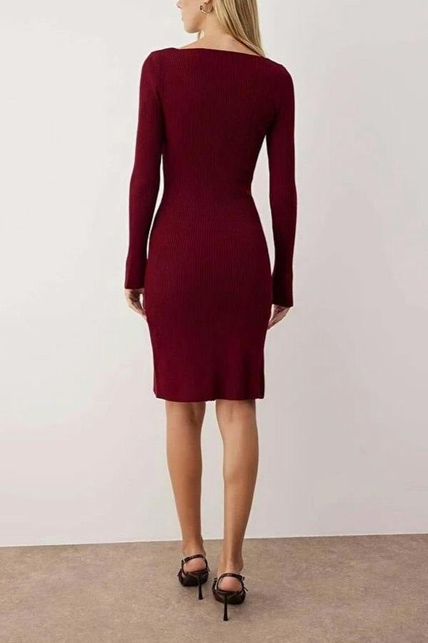 WOVCOR V-Neck Mini Bodycon Knit Dress