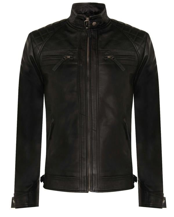 Infinity Leather Men's Vintage Zipped Leather Racing Quilted Biker Jacket