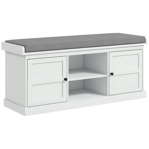 Wyld Haus Lire Wooden White And Grey Multi Compartment Shoe Bench With Cushioned Top