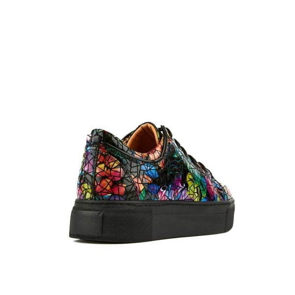 Embassy London Camila - Dark Tropical - Women's black platform leather trainer in dark print