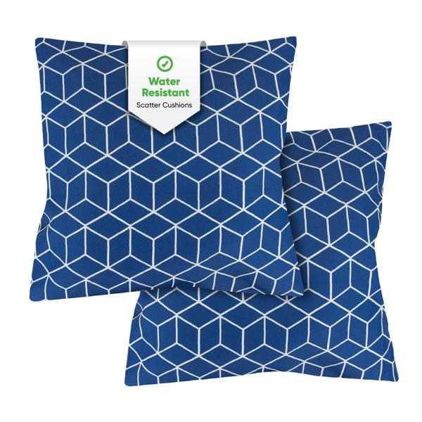 Gardenwize Pair of Outdoor Scatter Cushions – Blue Cube Design