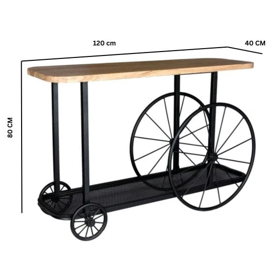Wyld Haus Shanghai Industrial Oak and Black Modern Wheel Console Table