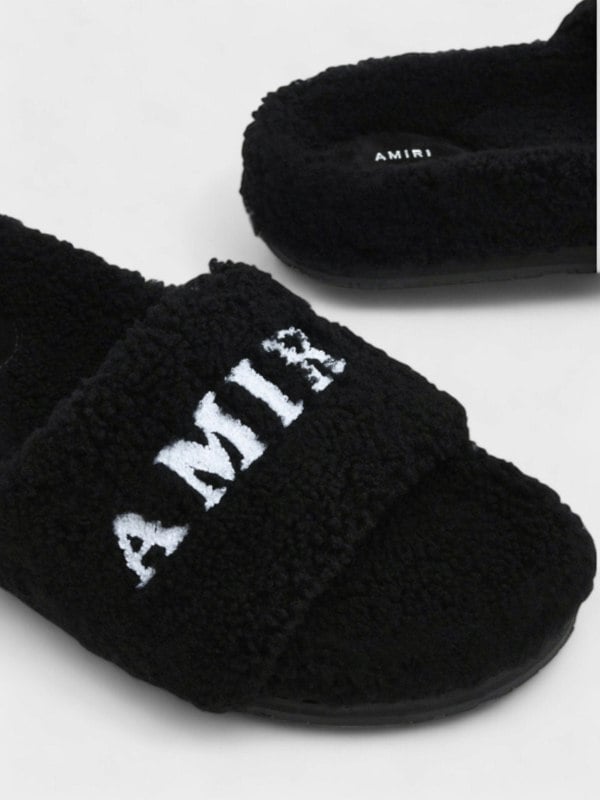 Amiri Shearling Fur Logo Slippers Black - Supplied FashionAmiri