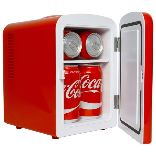 Coca-Cola 4L Mini Fridge 6 Can Portable Cooler & Warmer for Bedroom, Car & Skincare (12V, PB Red)