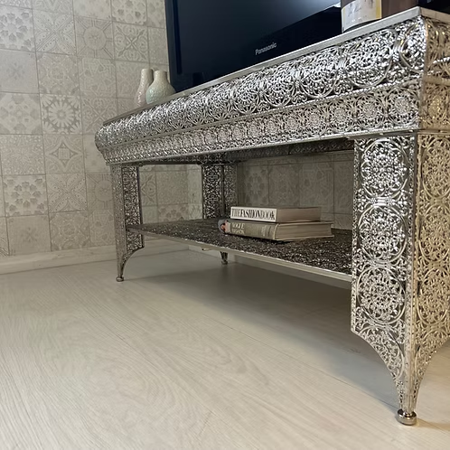 Downton Interiors Silver Embossed Metal Coffee Table / TV Stand - Agadir Range