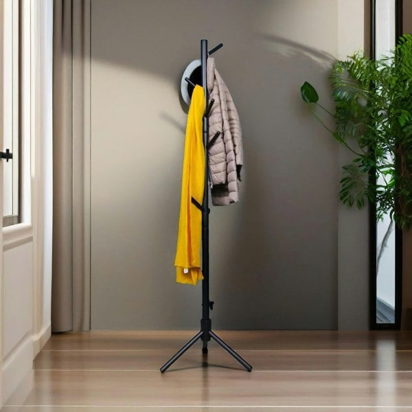 Rafaelo Mobilia Wooden Adjustable Coat Stand With 8 Hooks Black