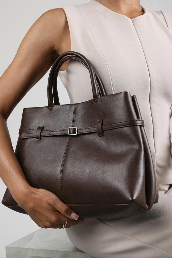 Where's That From Flores Luxury Structured Leather Tote Bag in Brown