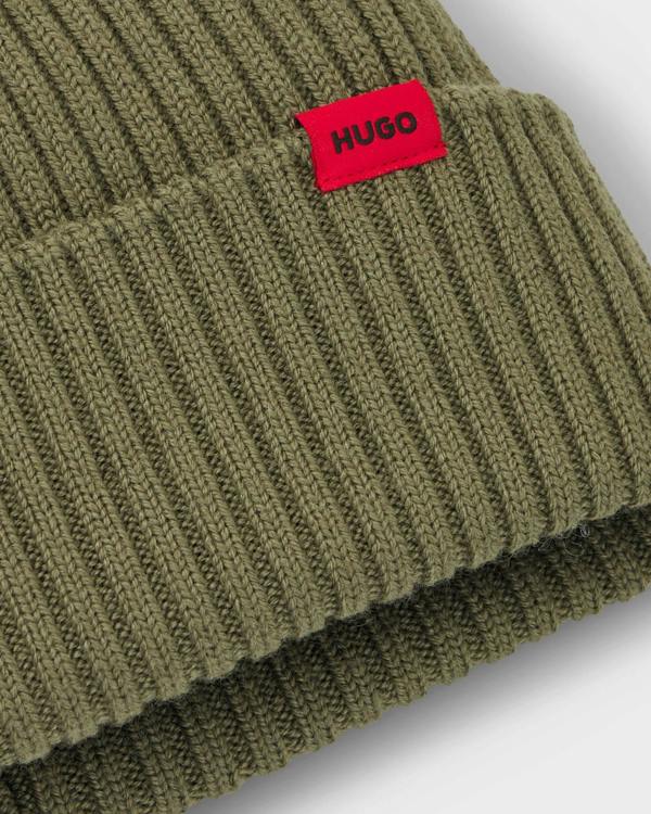 HUGO Xola Mens Beanie - Open Green 389 | CHO | Designer Mens Hats