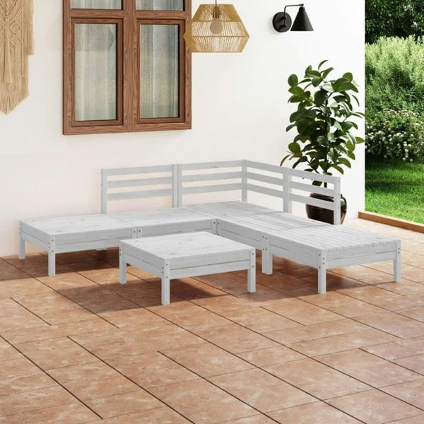 Berkfield 6 Piece Garden Lounge Set Solid Pinewood White