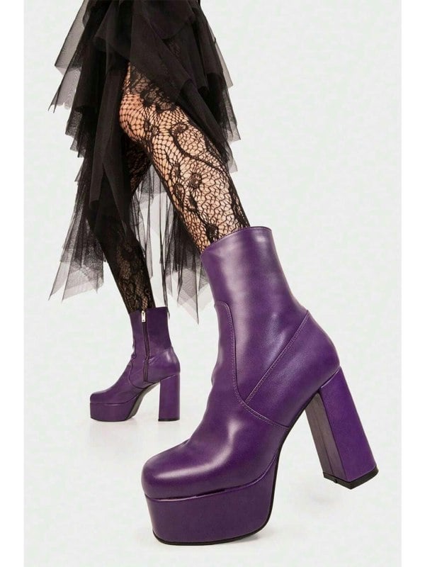 Lamoda Platform Ankle Boots Making Moves Round Toe High Heel Zip Purple
