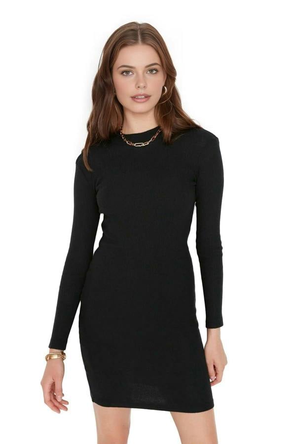 WOVCOR Fitted Mini Stand-Up Collar Knit Pencil Dress