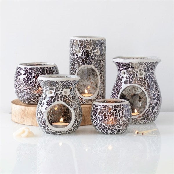 Serano Small Gunmetal Grey Crackle Oil Burner and Wax Warmer