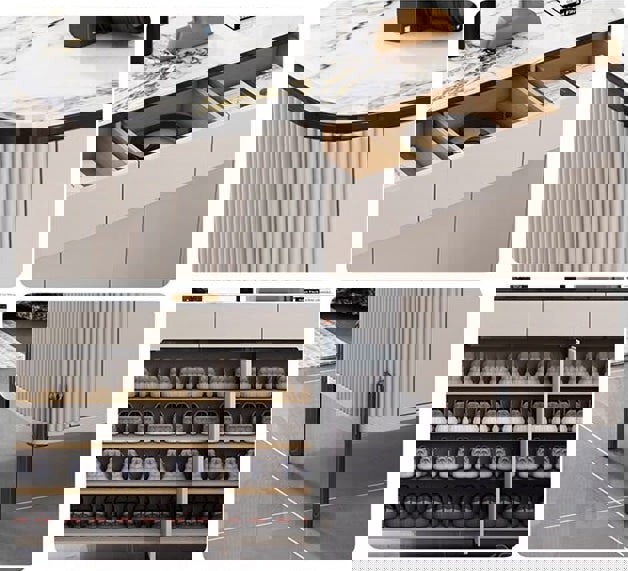 Samantha Shoe Storage, Off White with shoe bench with cushion and storage