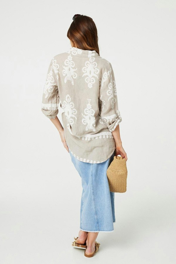 Stone | Printed Oversized Button Down Shirt