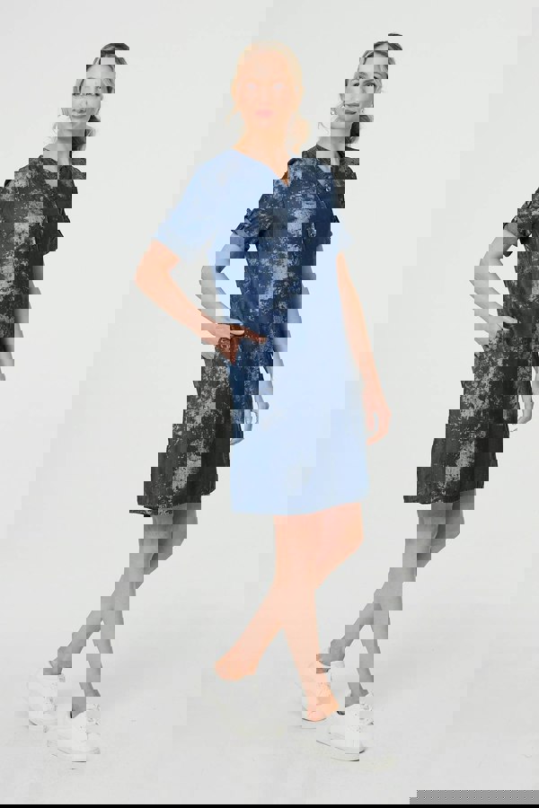 Blue | Relaxed Turn-Up 1/2 Sleeve Short Dress
