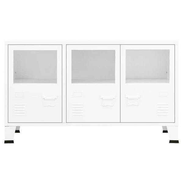 Berkfield Industrial Sideboard White 105x35x62 cm Metal and Glass