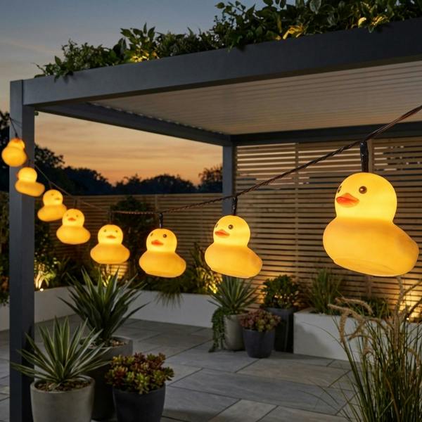 Garden Greatness Playful Rubber Duck Solar String Lights