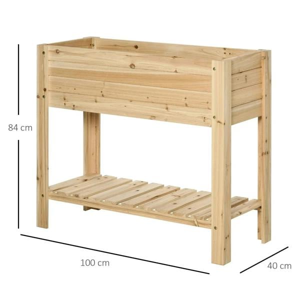 Natural wooden raised plant stand planter box with dimensions 100 x 40 x 84 cm