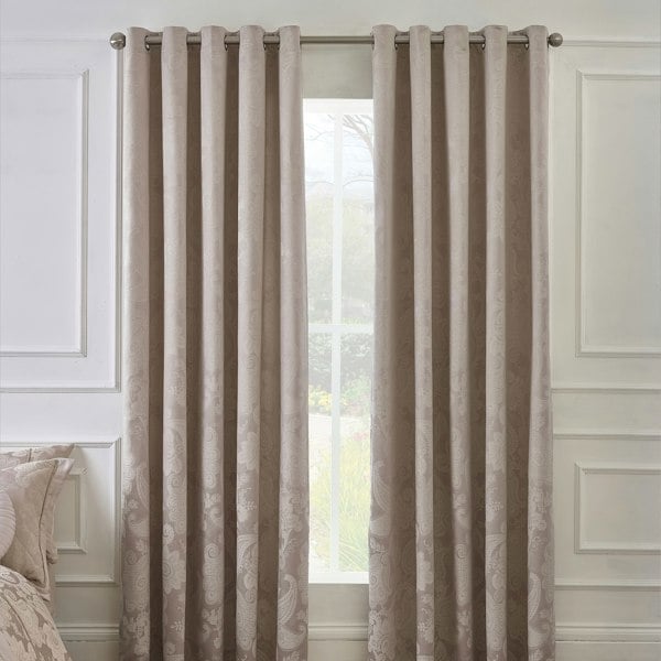 Catherine Lansfield Opulent Jacquard Lined Eyelet Curtains Champagne Gold