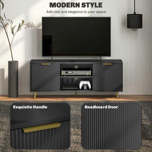 Wyld Haus Ellini Wooden Black TV Stand With 2 Open Shelves 2 Doors For Screens Up To 55 Inches