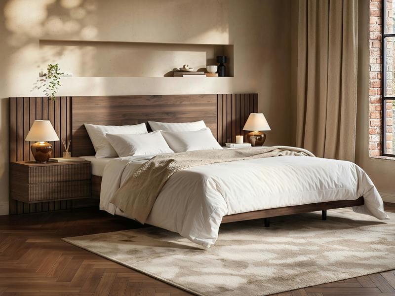 Tatum Hotel Bed with Side tables - Walnut