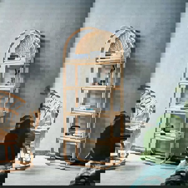 Derek Rattan Bookcase, Shelving Unit, Oak-Weilai Concept-Weilai Concept