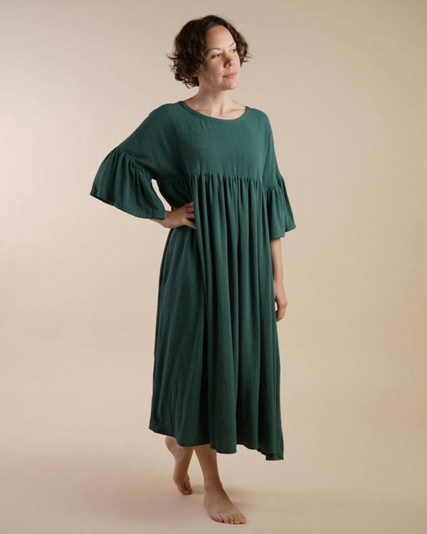 Antonia York Bottle Green Dress | Rosie Gathered Waist Relaxed Fitting Dress