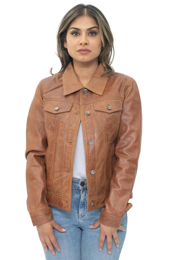 Infinity Leather Womens Leather Trucker Jeans Jacket-Anderlecht
