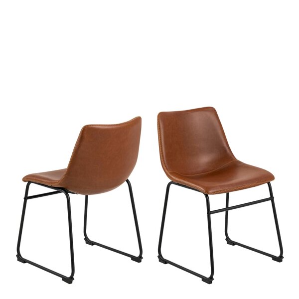 Wyld Haus Set of 2 Bogense Tan Brown Faux Leather Dining Chairs Cream Stitching