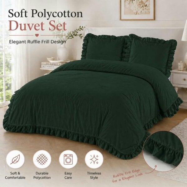 Night Zone Santiago Frilled Polycotton Duvet Cover Set – Easy Care Bedding with Pillowcases