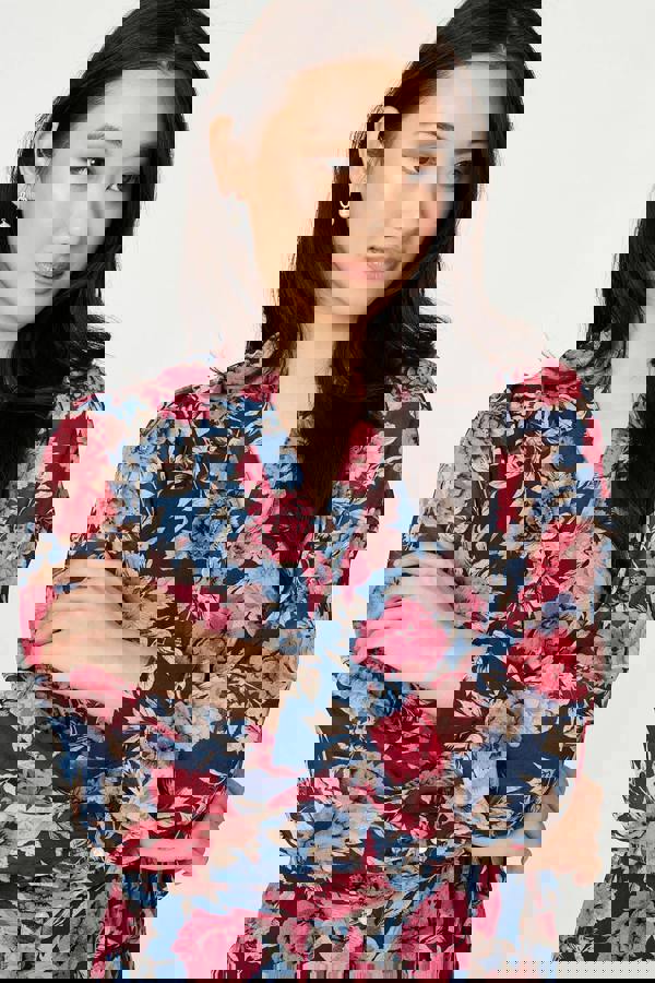 Navy | Floral Tie Waist Relaxed Tier Midi Dress